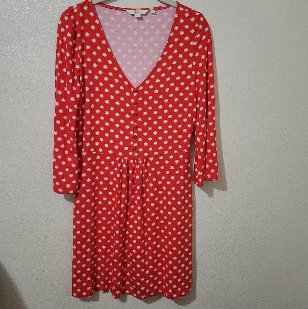 Boden Scarlett Jersey 3/4 Sleeve V Neck Dress Polka Dot Viscose Blend Size 6